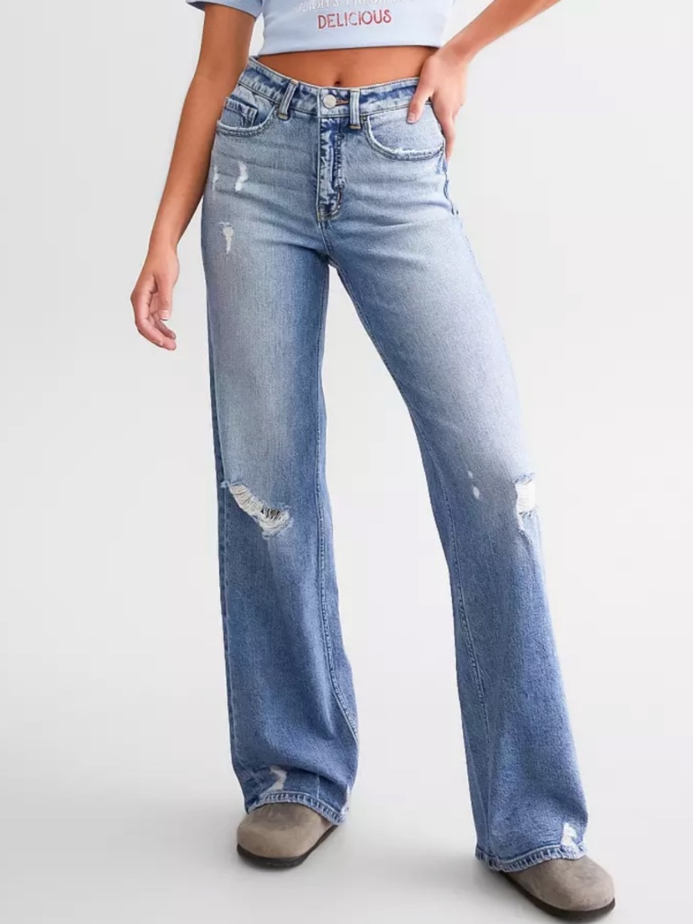 BKE Billie Wide Leg Stretch Jeans Women's 27/34 High Rise Distressed Clevenger - Picture 2 of 15